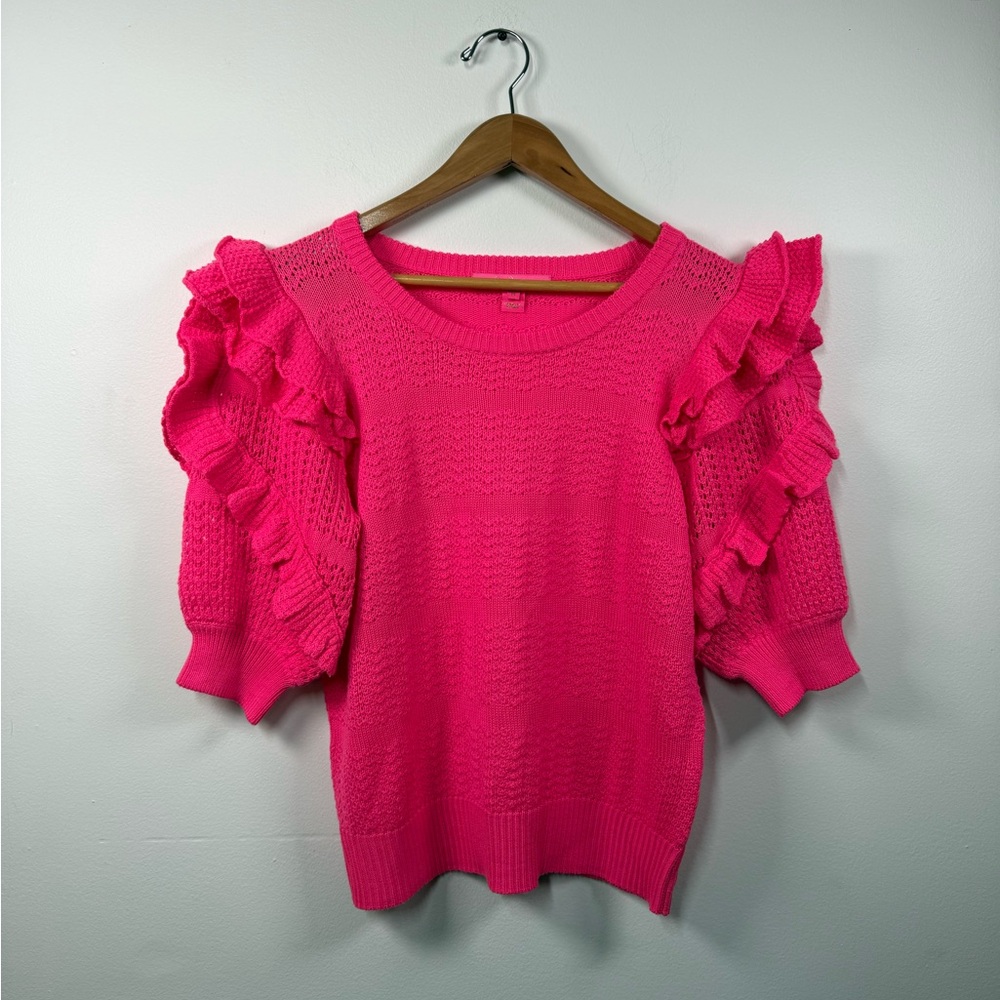 Lilly Pulitzer Isabeli Ruffle Sleeve Pink‎ Sweater - Picture 2 of 6